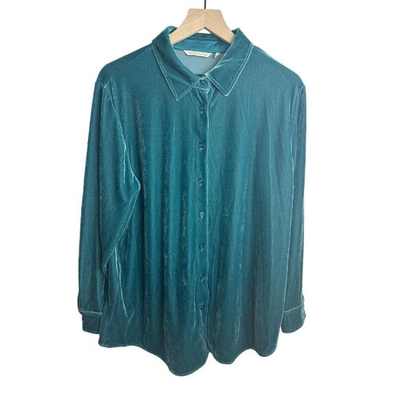 Soft Surroundings Tops - Soft Surroundings Green Velvet Button Up Tunic‎ Top Sz XL Petite